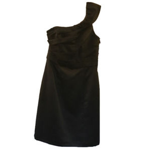Alfred Angelo Cocktail Dress Size 8 One Shoulder Asymmetrical Ruffle Black LBD